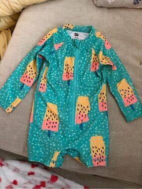 Tea Collection Teal Popsicle Print Long-Sleeve One-Piece